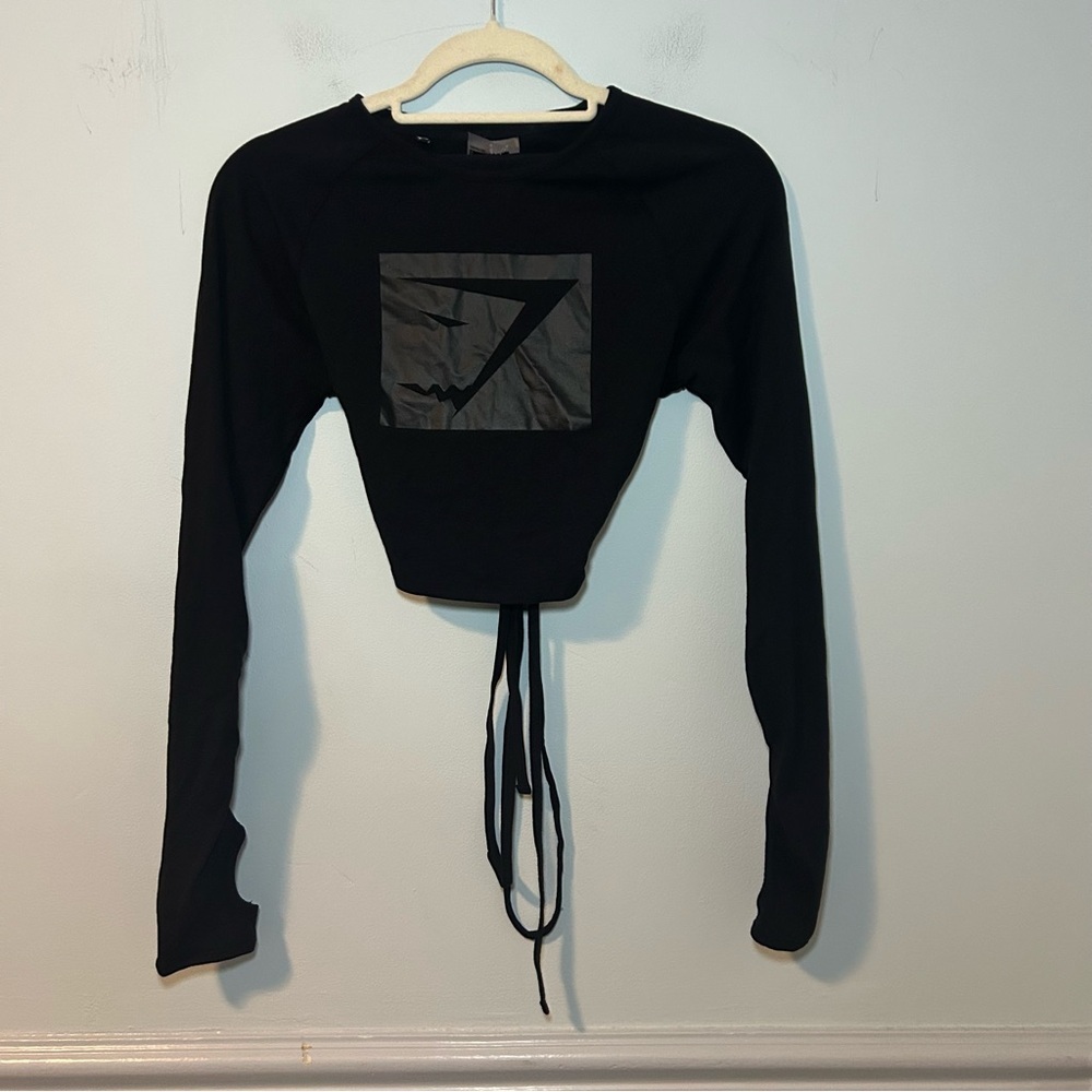 Gymshark Black Tie-Waist Long Sleeve Crop Top Size Small
